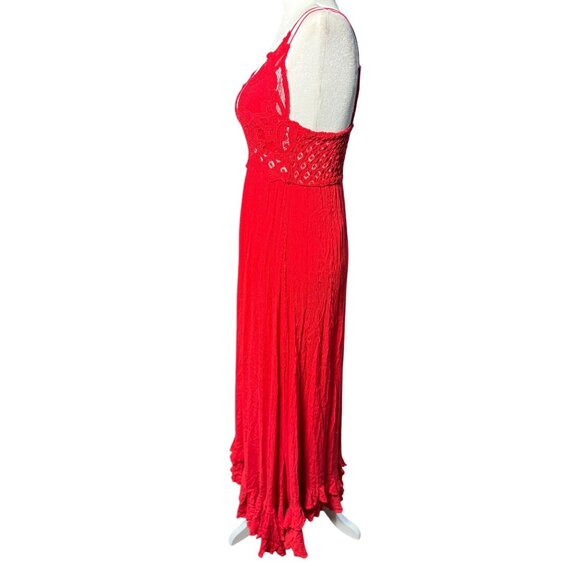NEW Free People Size S Adella Maxi Slip Dress Sleeveless Boho Crochet Lace Red - Picture 9 of 15